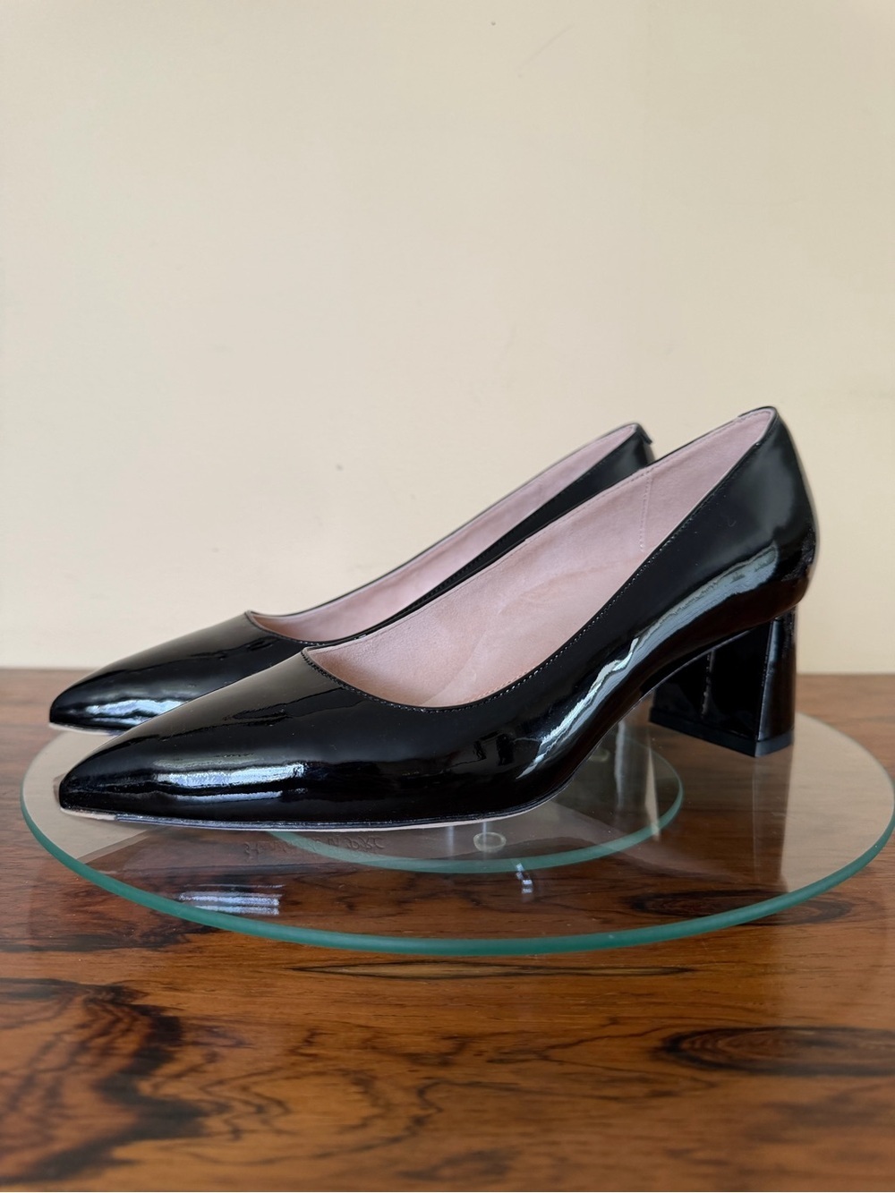 Ally NYC Black Patent Leather Lower Block Heel 8.5 Wide - $335.00